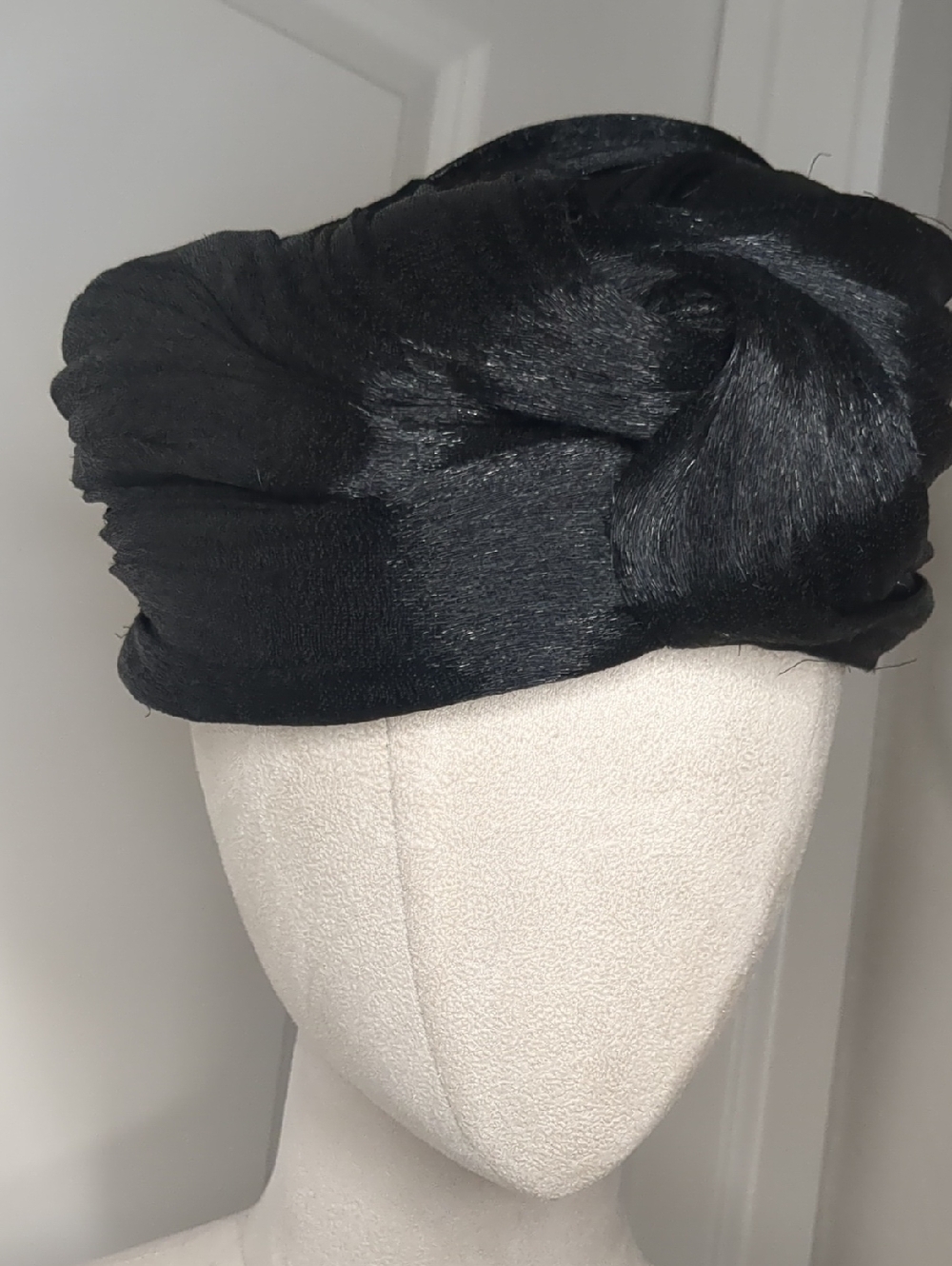 Vintage 60s Mr John Jr Turban Black Twisted Layers Mid Century Modern Hat SZ S